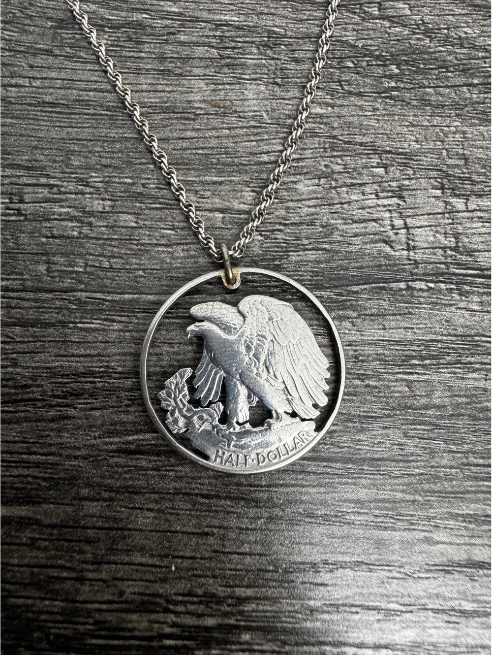 Walking Liberty Half Dollar Cut Coin Necklace 925 Sterling Silver 18” 15g
